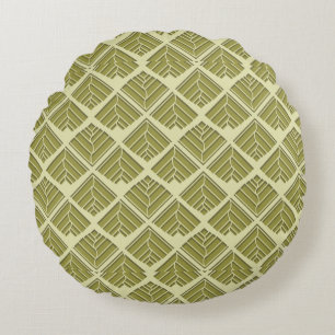 Square Leaf Pattern Gold Lime Light Round Cushion