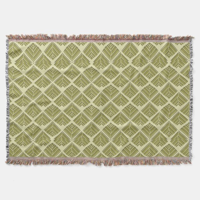 Square Leaf Pattern Gold Lime Light Throw Blanket (Front)