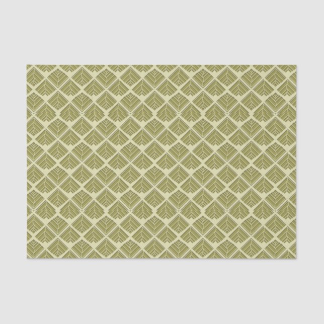Square Leaf Pattern Gold Lime Light Tissue Paper (Front)