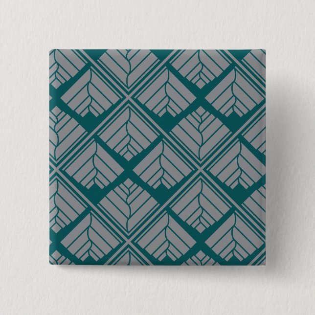 Square Leaf Pattern Teal Neutral 15 Cm Square Badge (Front)