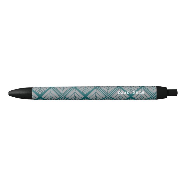 Square Leaf Pattern Teal Neutral Black Ink Pen (Front)