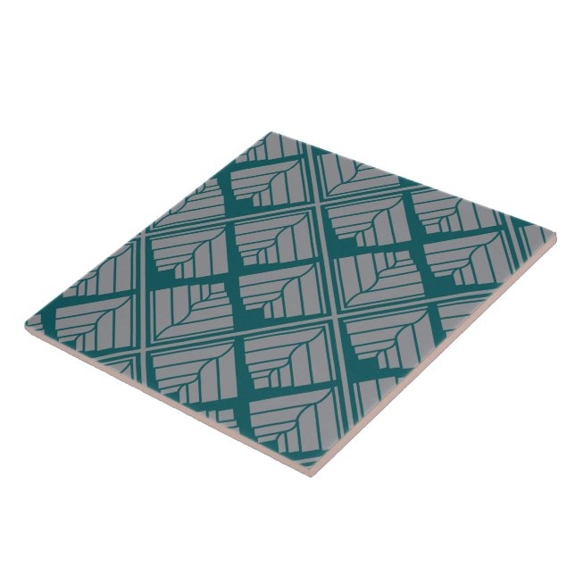 Square Leaf Pattern Teal Neutral Ceramic Tile (Side)