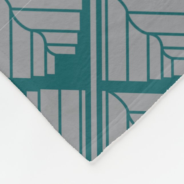 Square Leaf Pattern Teal Neutral Fleece Blanket (Corner)