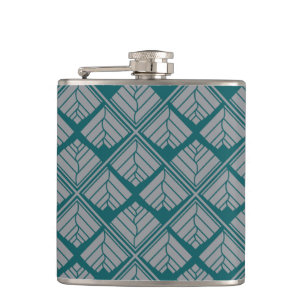 Square Leaf Pattern Teal Neutral Hip Flask