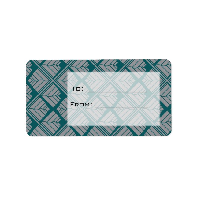 Square Leaf Pattern Teal Neutral Label (Front)