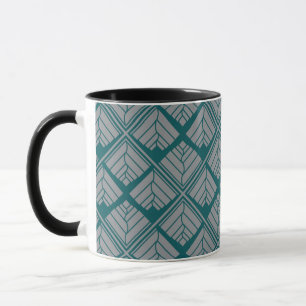 Square Leaf Pattern Teal Neutral Mug