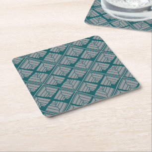 Square Leaf Pattern Teal Neutral Paper Coaster