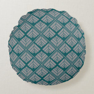 Square Leaf Pattern Teal Neutral Round Cushion