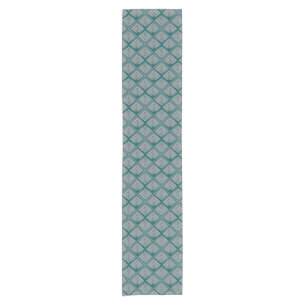 Square Leaf Pattern Teal Neutral Short Table Runner