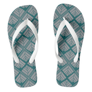 Square Leaf Pattern Teal Neutral Thongs