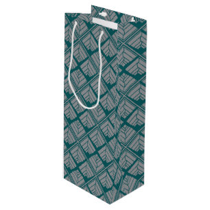 Square Leaf Pattern Teal Neutral Wine Gift Bag
