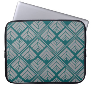 Square Leaf repeat Teal Grey Laptop Sleeve