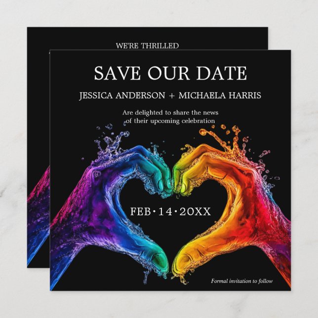 🌈❤️Square LGBTQ Heart of Pride wedding Save The Date (Front/Back)