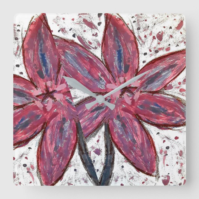 Square Liliums orientalis Wall Clock (Front)