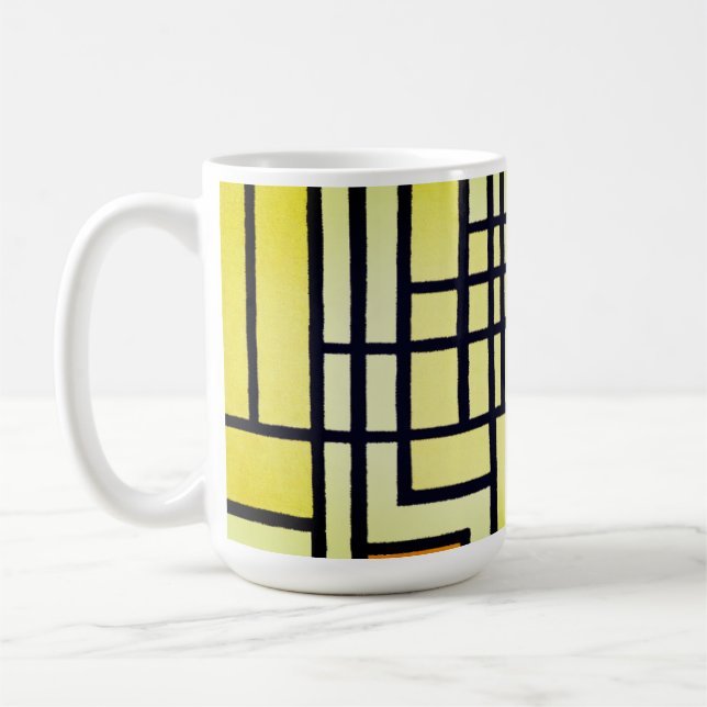 Square Line with Yellow Pattern Design - 15oz  Coffee Mug (Left)