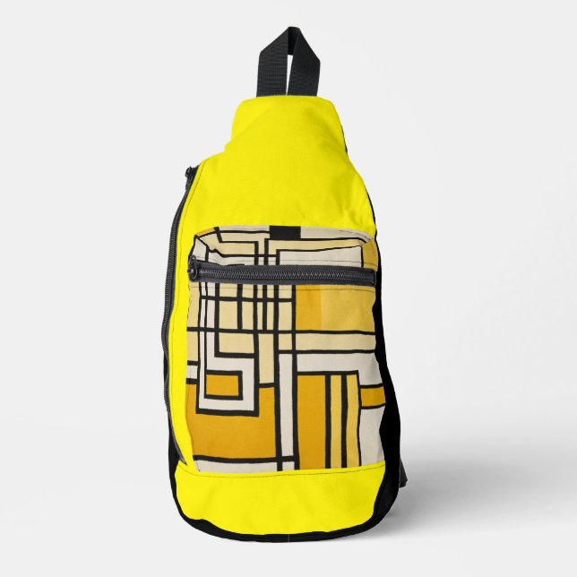 Square Line with Yellow Pattern Design -  Sling Bag (Front)
