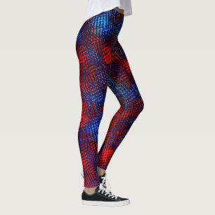 Square-lined scratched out in blue and red. leggings