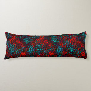 Square-lined scratched out in red and light blue. body cushion