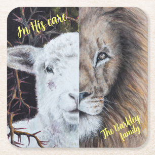 Square Lion and Lamb coaster; customisable Square Paper Coaster
