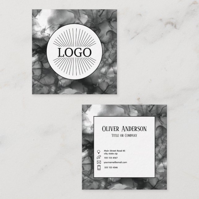 Square logo Black and White Square Business Card (Front/Back)