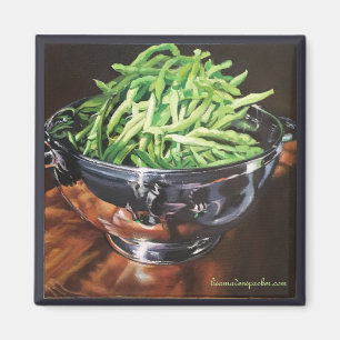 Square magnet with green beans in silver bowl