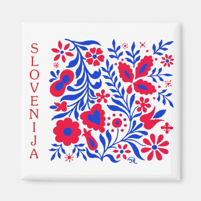 Square Magnet With Slovenian Ornamental Motif (Front)