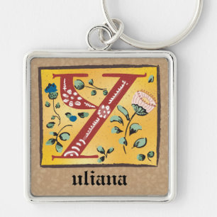 Square Mediaeval Floral Illuminated Y Monogram Key Ring