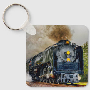 Square Metal Keychain - Steam Engine Train