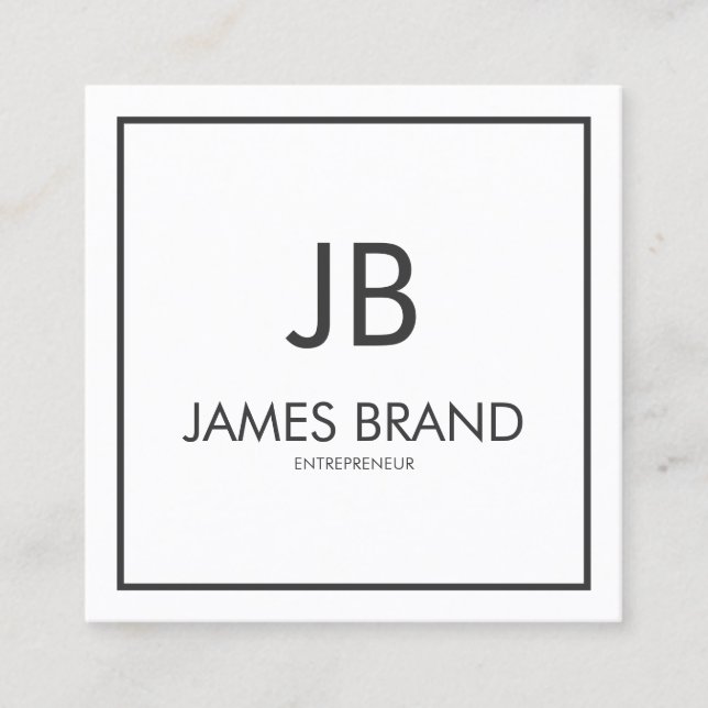 Square Minimalist Black and White Monogram Business Card (Front)