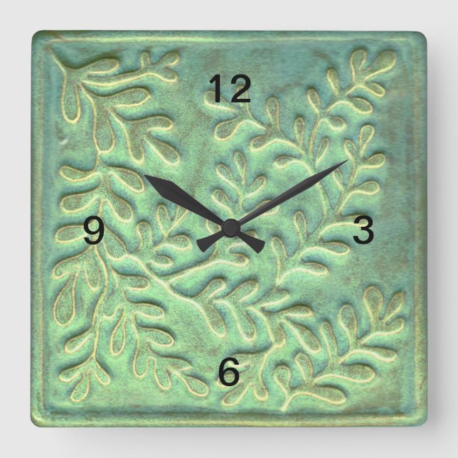 Square Minimalist Clock Green Foliage  (Front)