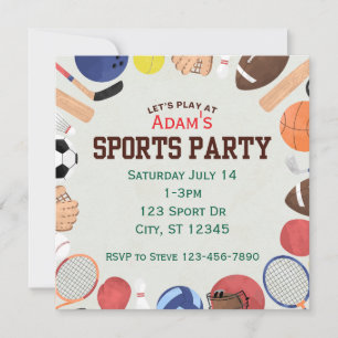 Square, Minimalist Sports Birthday Party Invitation