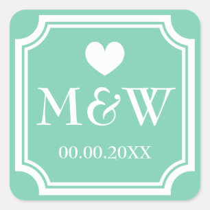 Square mint monogram wedding favour stickers seals
