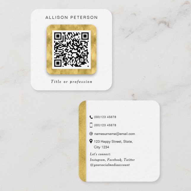 Square Modern gold networking professional QR code Square Business Card (Front/Back)