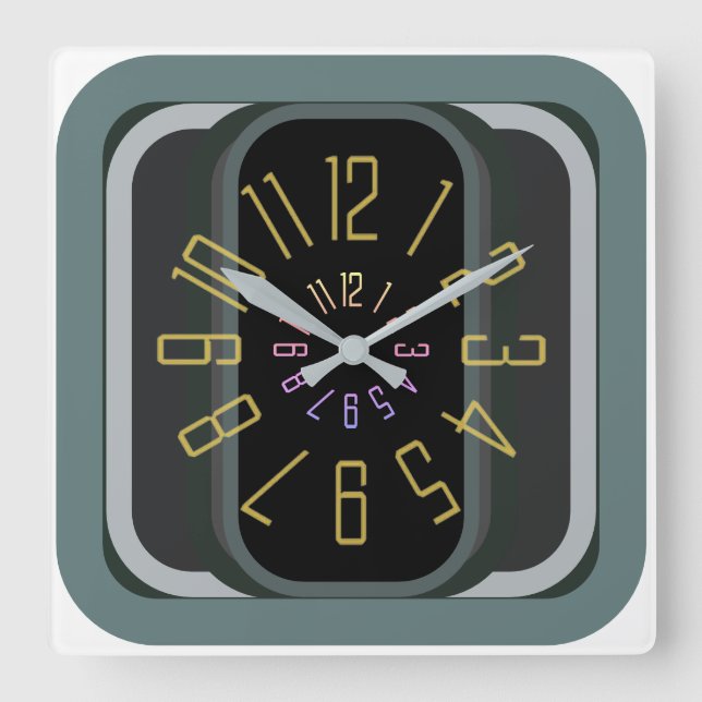 square modern retro wall clock (Front)
