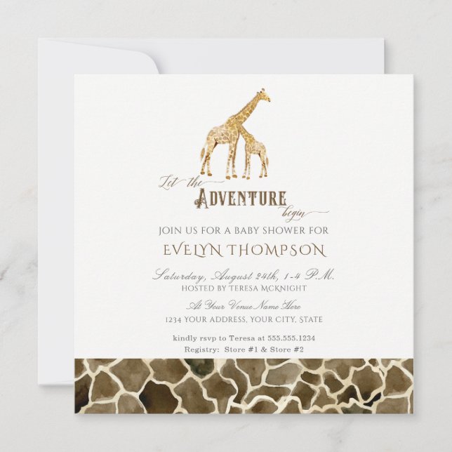 Square Modern Safari Adventure Baby Shower Giraffe Invitation (Front)