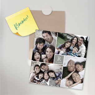 Square Monogram 4 Photo Collage Magnetic Card