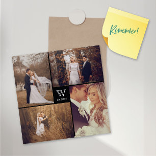 Square Monogram 4 Photo Collage Magnetic Card