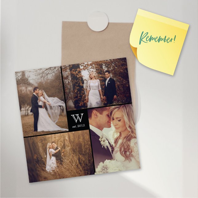 Square Monogram 4 Photo Collage Magnetic Card (Square Monogram 4 Photo Collage Magnetic Card @ fat_fa_tin)