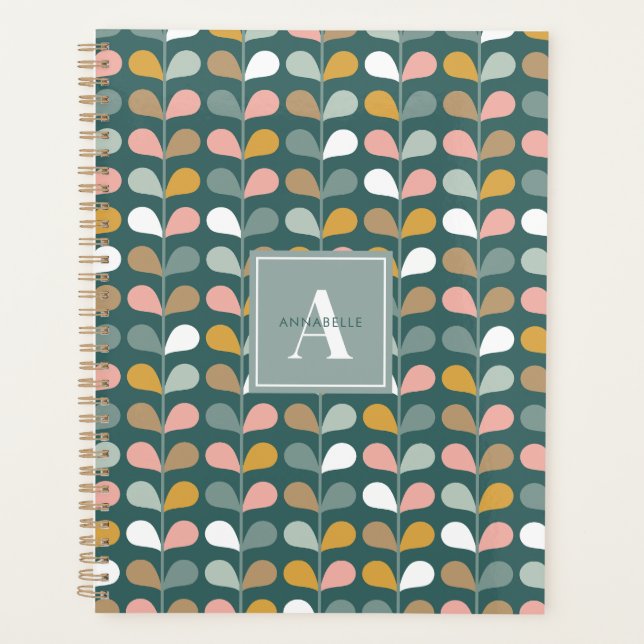 Square Monogram Initial Floral Petals Pattern Planner (Front)