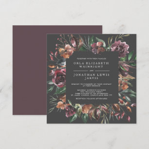Square Moody Fall Floral Burst Wedding Invitation