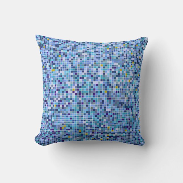 Square Mosaic Blue Tones Tile Pattern Cushion (Front)