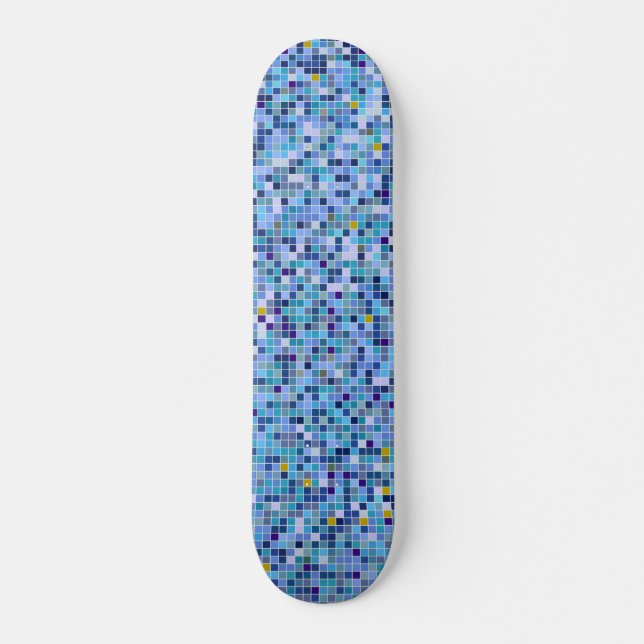 Square Mosaic Blue Tones Tile Pattern Skateboard (Front)