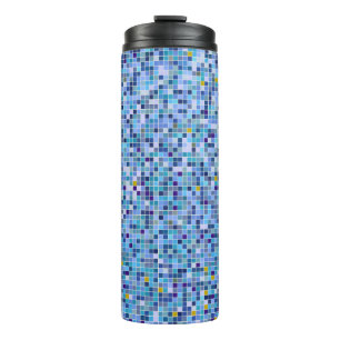 Square Mosaic Blue Tones Tile Pattern Thermal Tumbler