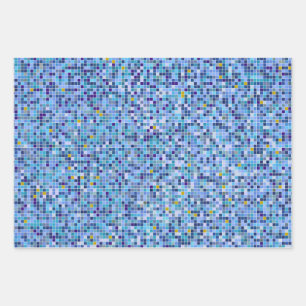 Square Mosaic Blue Tones Tile Pattern Wrapping Paper Sheet