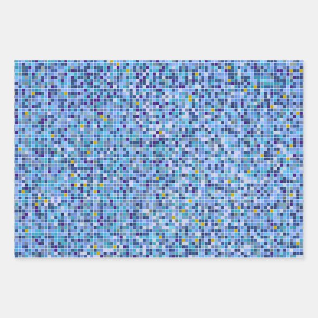Square Mosaic Blue Tones Tile Pattern Wrapping Paper Sheet (Front)