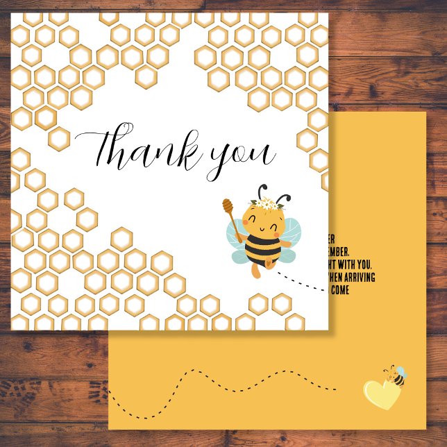Square mother baby Bumblebee honeycomb Baby Shower Thank You Card (Creator Uploaded)