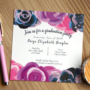 Square Multicolored Rose Graduation Invitation
