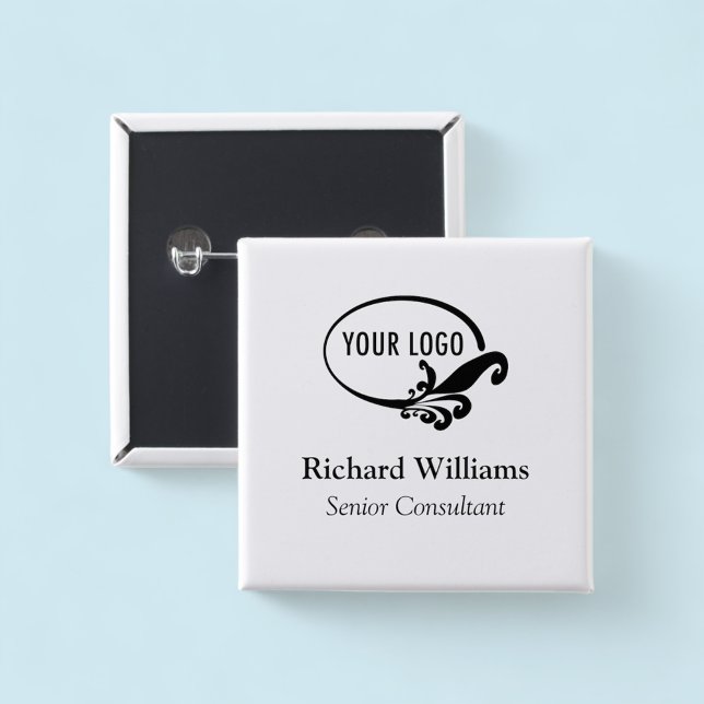 Square Name Button Pin Custom Business Logo Bulk (MISOOK Square Name Tag Button Pin with Logo)