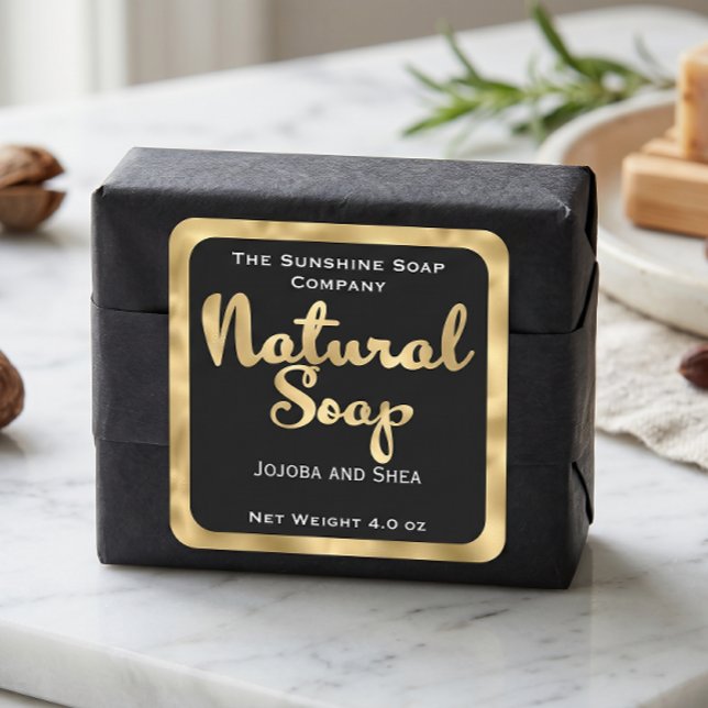 Square natural soap product label - black & gold (Creator Uploaded)