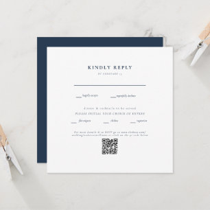 Square Navy & White Wedding QR Code II RSVP